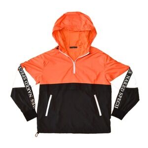 Naked Species Unisex Reflective Logo Windbreaker Jacket Orange Black S Oversized
